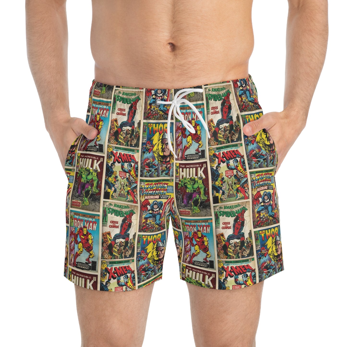 Marvel Comic Book Cover Collage Men's Swim Trunks