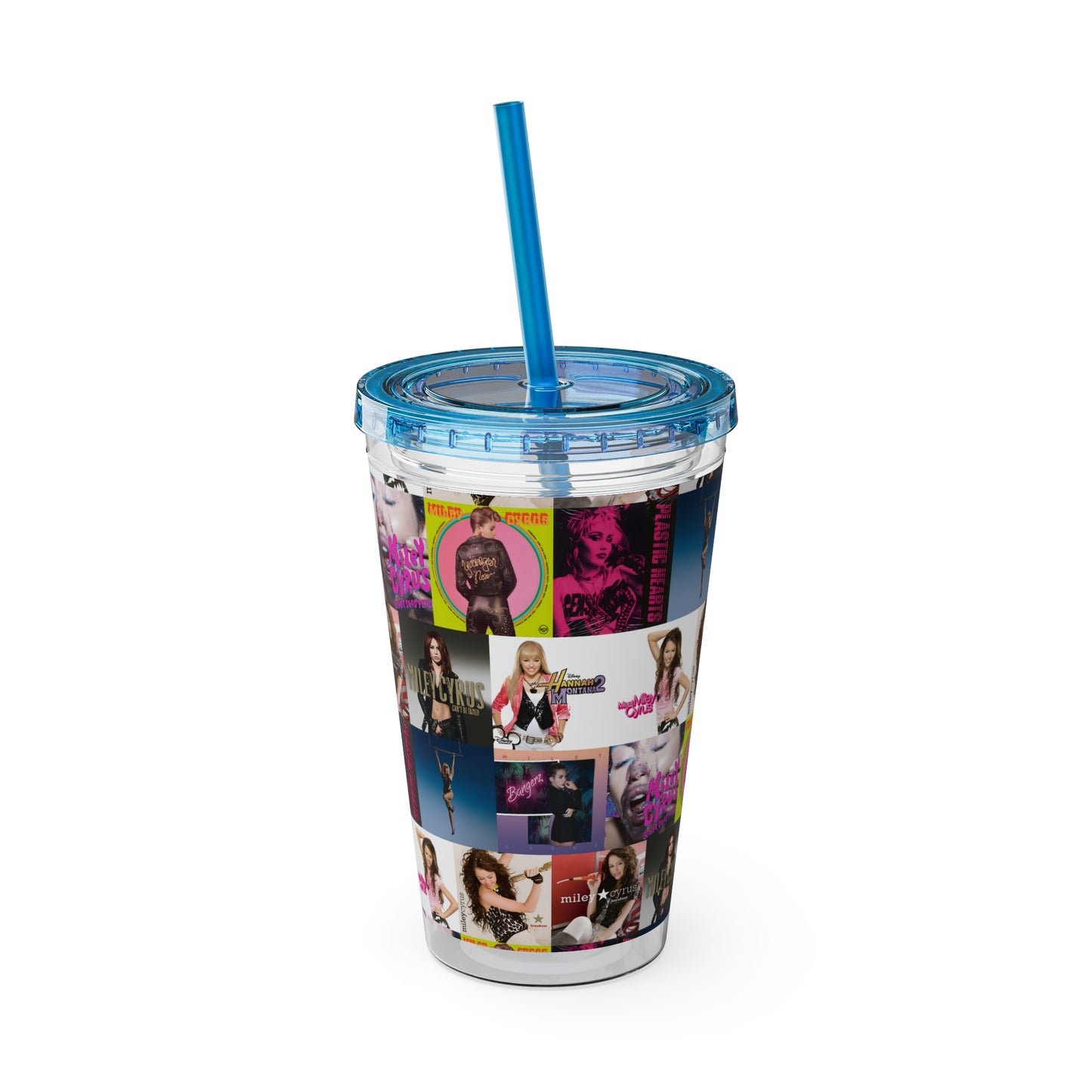 Miley Cyrus Album Cover Collage Sunsplash Tumbler with Straw