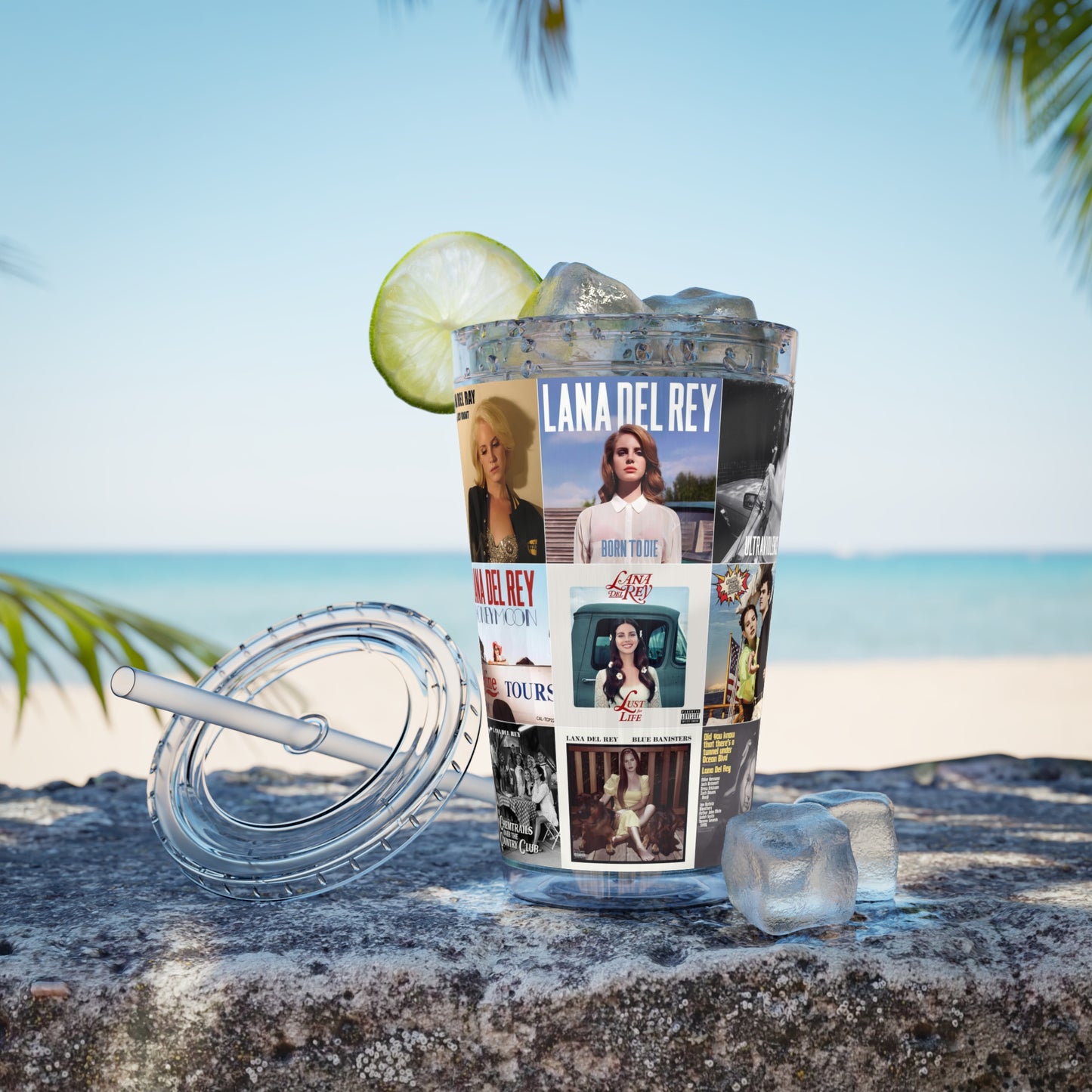 Lana Del Rey Album Cover Collage Sunsplash Tumbler with Straw