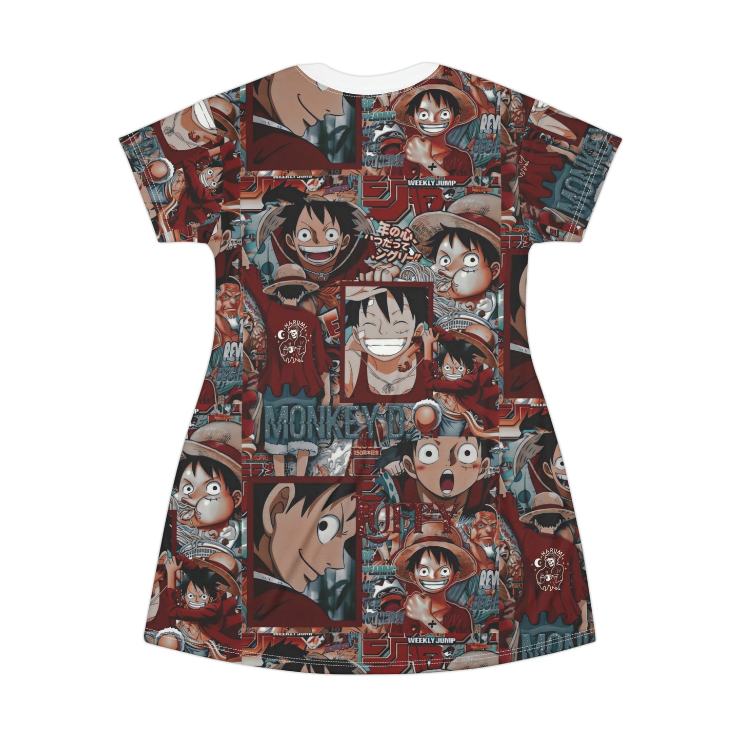 One Piece Anime Monkey D Luffy Red Collage T-Shirt Dress