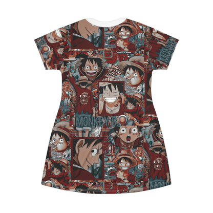 One Piece Anime Monkey D Luffy Red Collage T-Shirt Dress