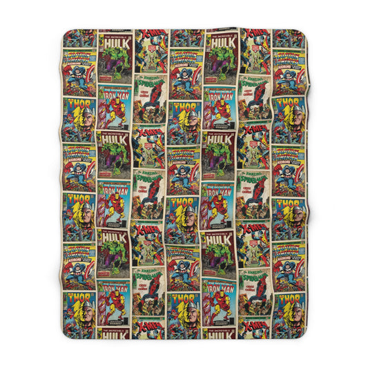 Marvel Comic Book Cover Collage Sherpa Fleece Blanket