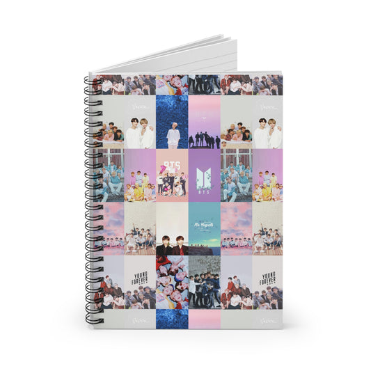 BTS Pastel Aesthetic Collage Ruled Line Spiral Notebook
