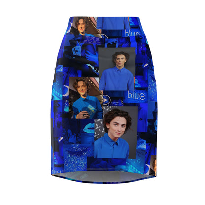 Timothee Chalamet Cool Blue Collage Women's Pencil Skirt