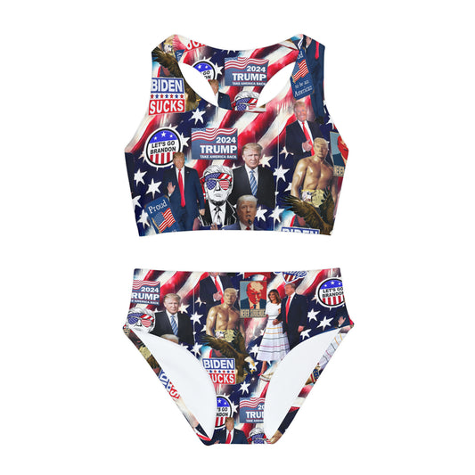 Donald Trump 2024 MAGA Montage Girls Two Piece Swimsuit