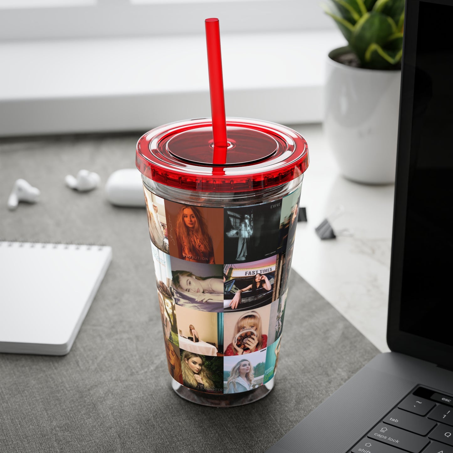 Sabrina Carpenter Album Cover Collage Sunsplash Tumbler with Straw