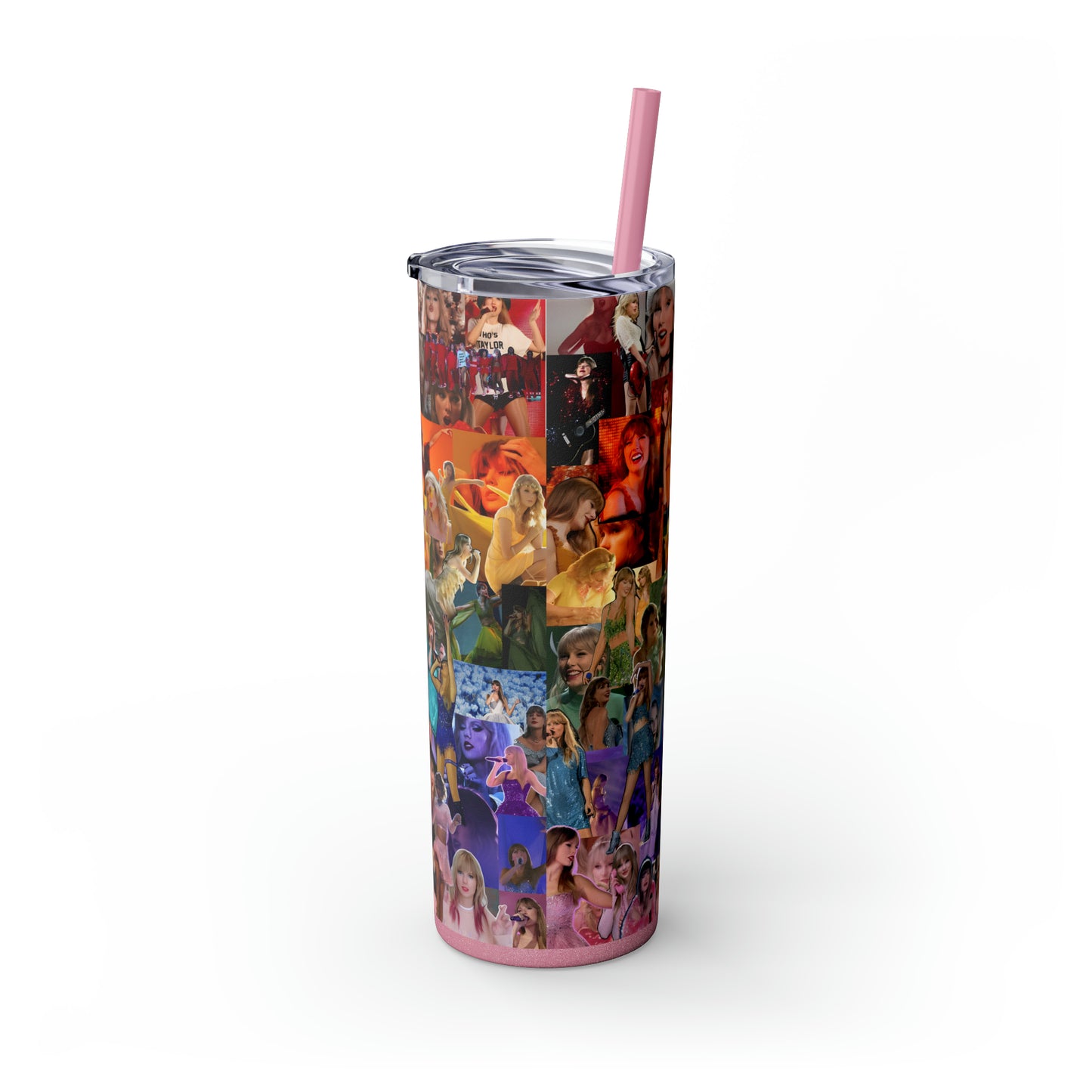 Taylor Swift Rainbow Photo Collage Skinny Tumbler with Straw