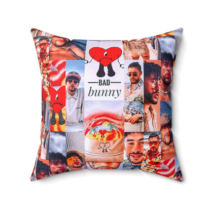 Bad Bunny Un Verano Sin Ti Photo Collage Spun Polyester Square Pillow