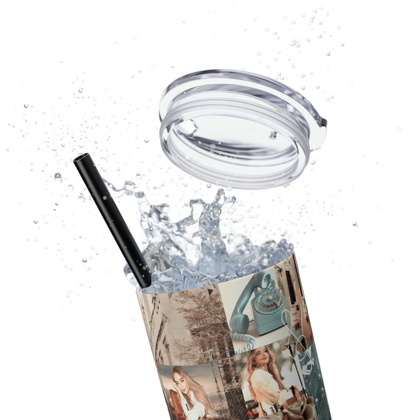 Sabrina Carpenter Peachy Princess Collage Skinny Tumbler with Straw