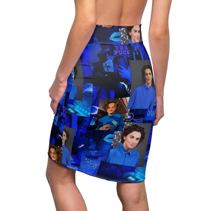 Timothee Chalamet Cool Blue Collage Women's Pencil Skirt