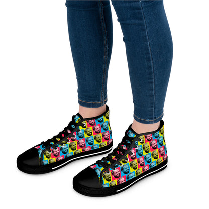 Drake Colored Checker Faces Women's High Top Sneakers