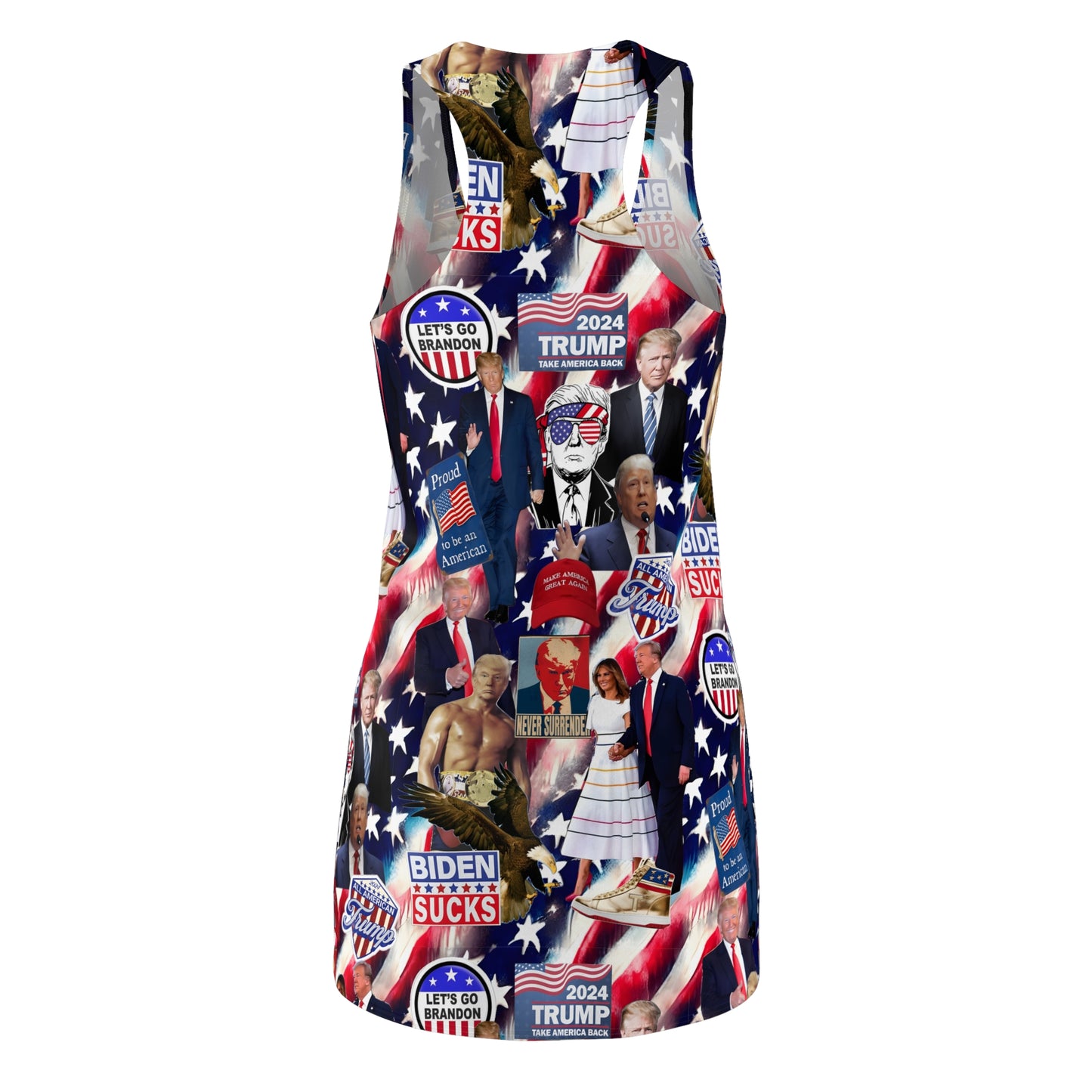 Donald Trump 2024 MAGA Montage Women's Cut & Sew Racerback Dress