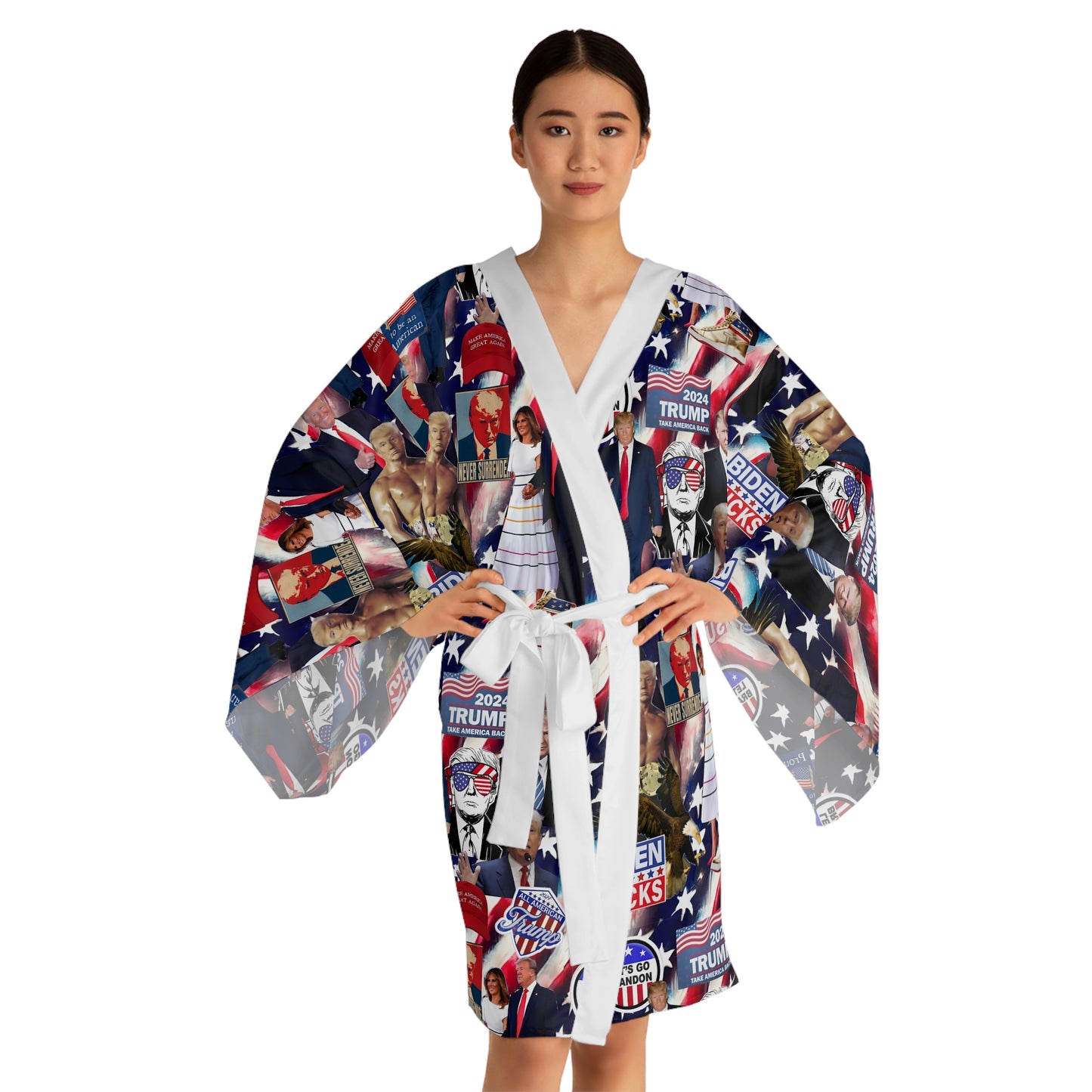 Donald Trump 2024 MAGA Montage Long Sleeve Kimono Robe