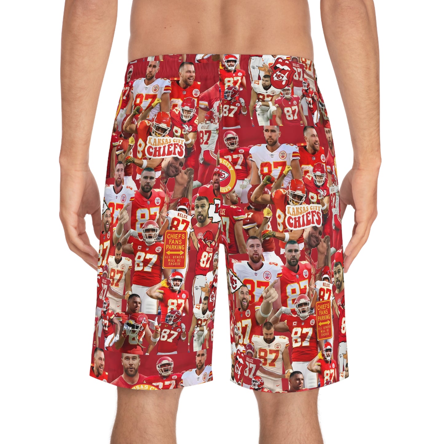 Travis Kelce Chiefs Red Collage Men's Board Shorts