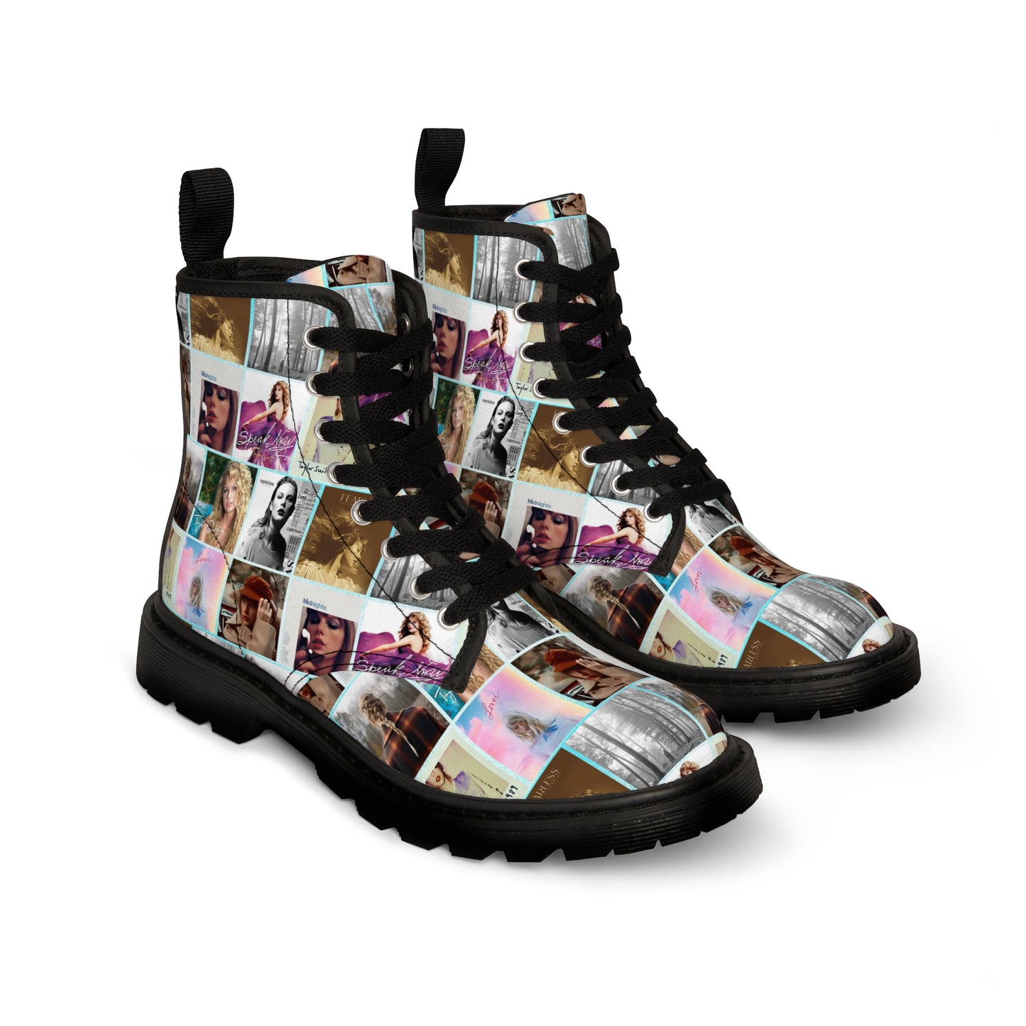 Taylor Swift Album Art Collage Pattern Women's Canvas Boots