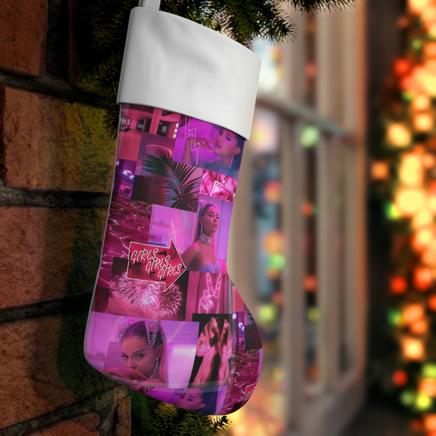 Ariana Grande 7 Rings Collage Christmas Holiday Stocking