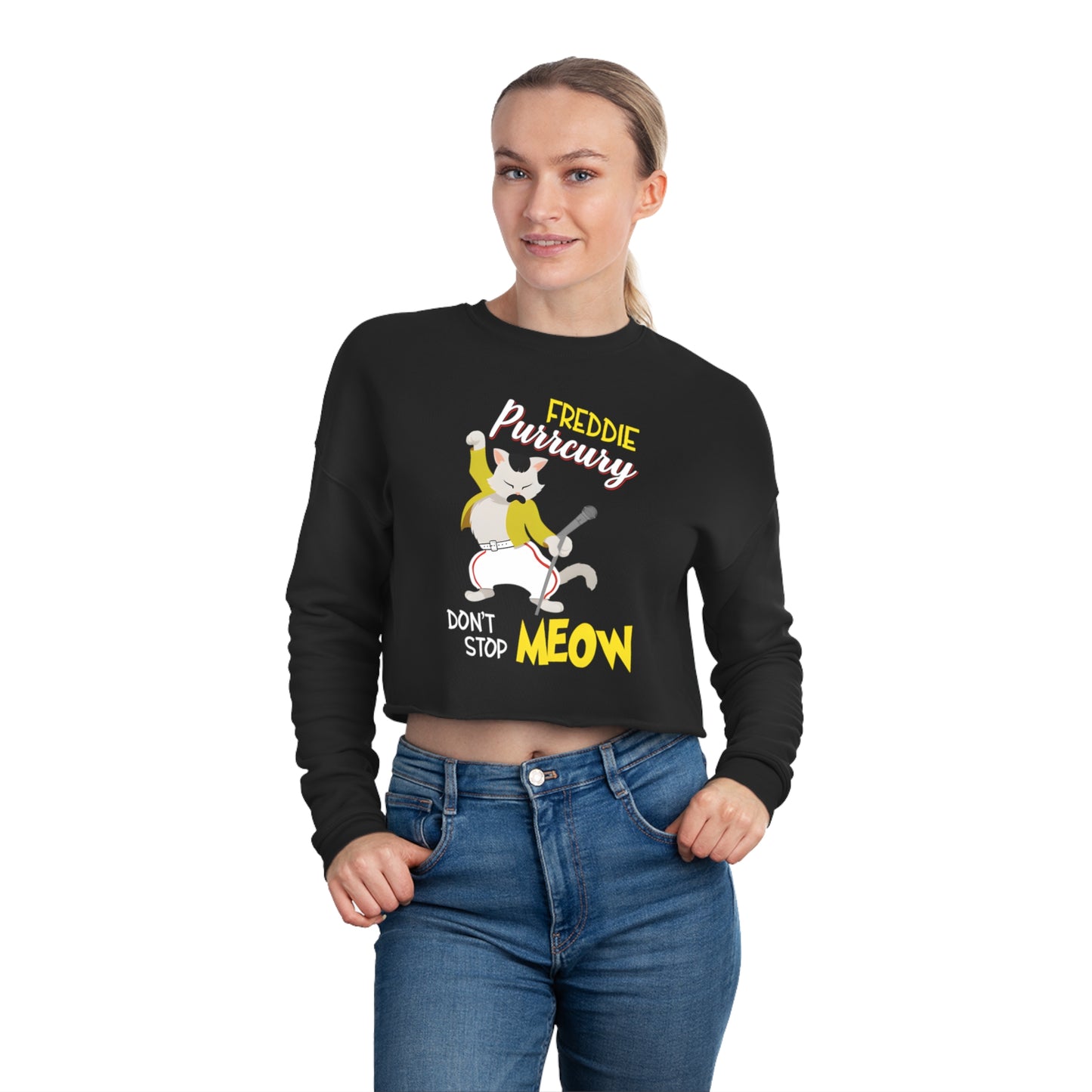 Queen Don't Stop Meow Freddie Purrcury Women's Cropped Sweatshirt