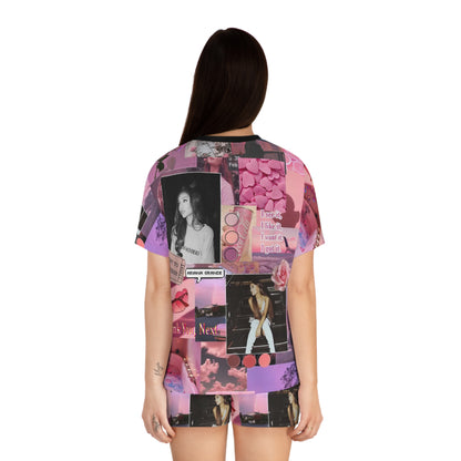 Ariana Grande Pink Aesthetic Collage Women's Short Pajama Set