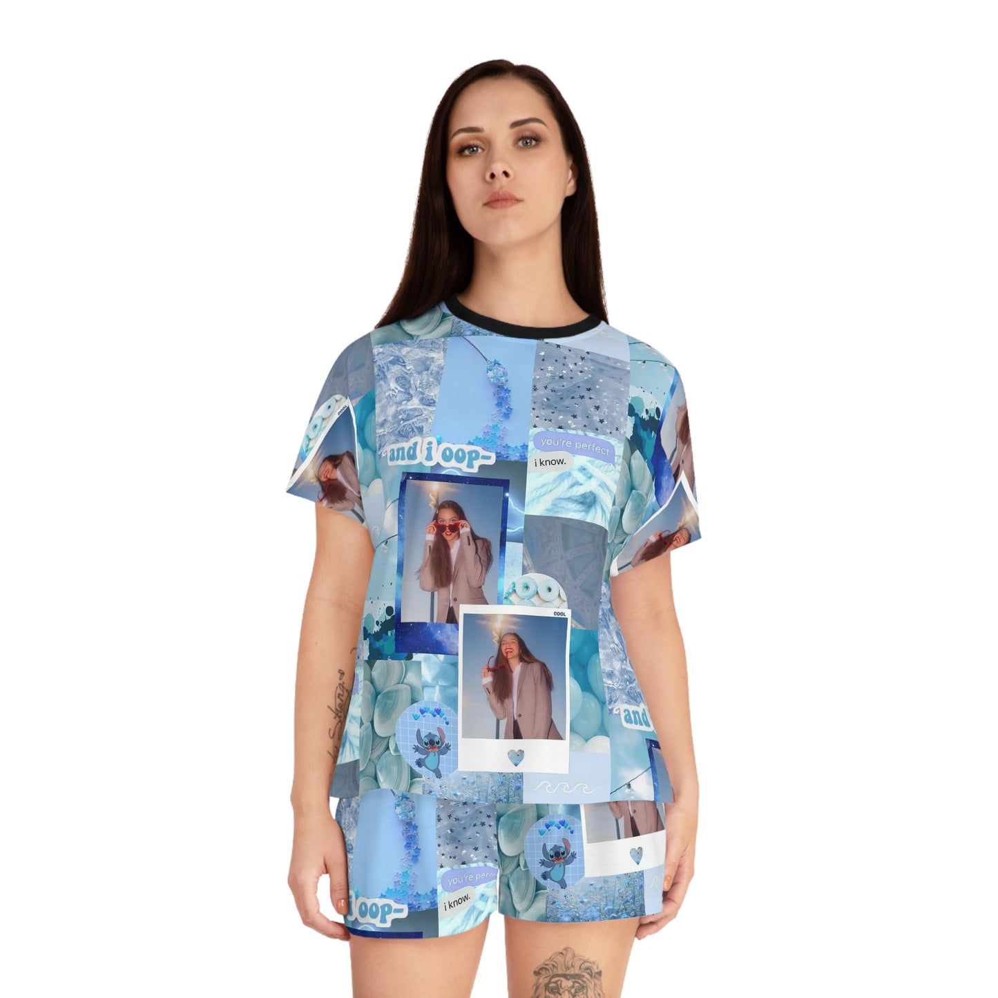 Olivia Rodrigo Light Blue Aesthetic Collage Women's Short Pajama Set