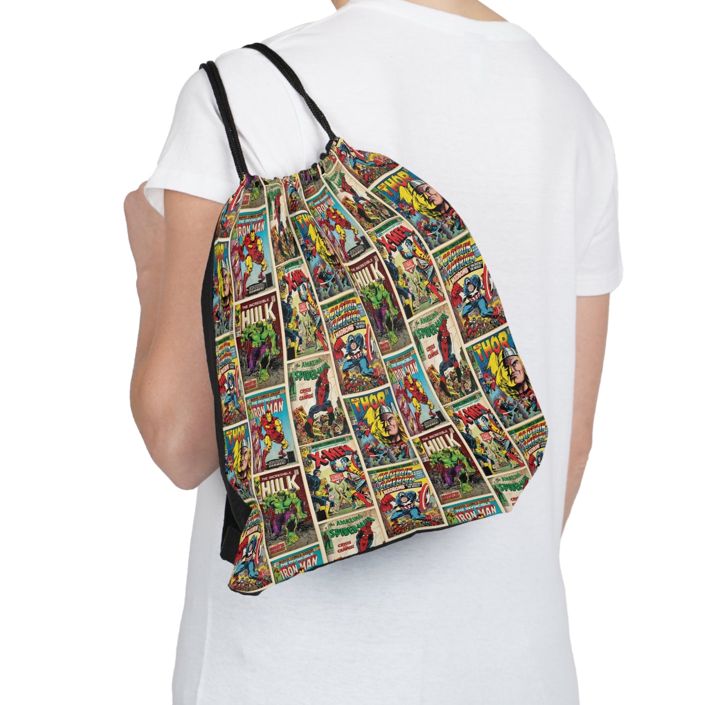 Marvel Comic Book Cover Collage Outdoor Drawstring Bag