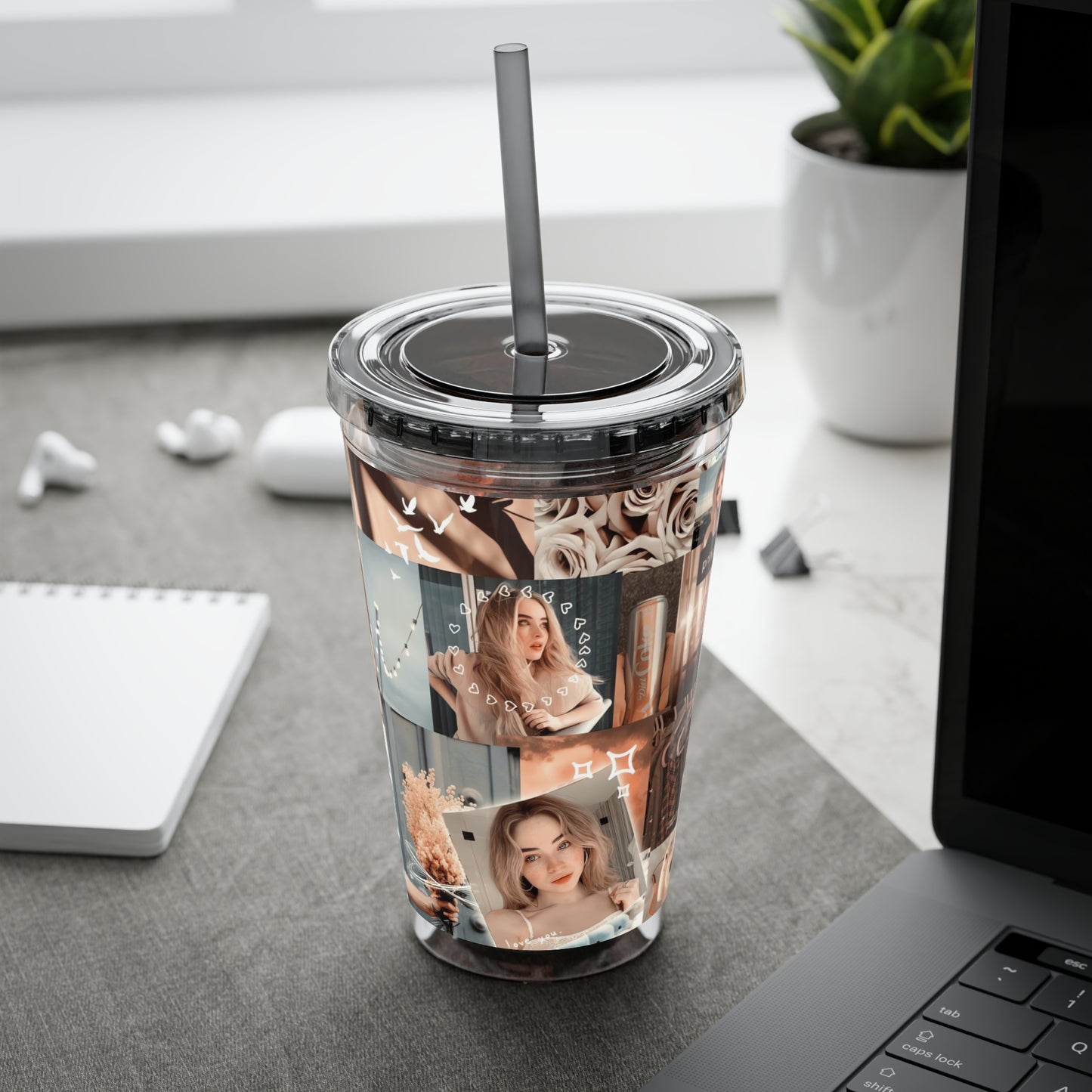 Sabrina Carpenter Peachy Princess Collage Sunsplash Tumbler with Straw