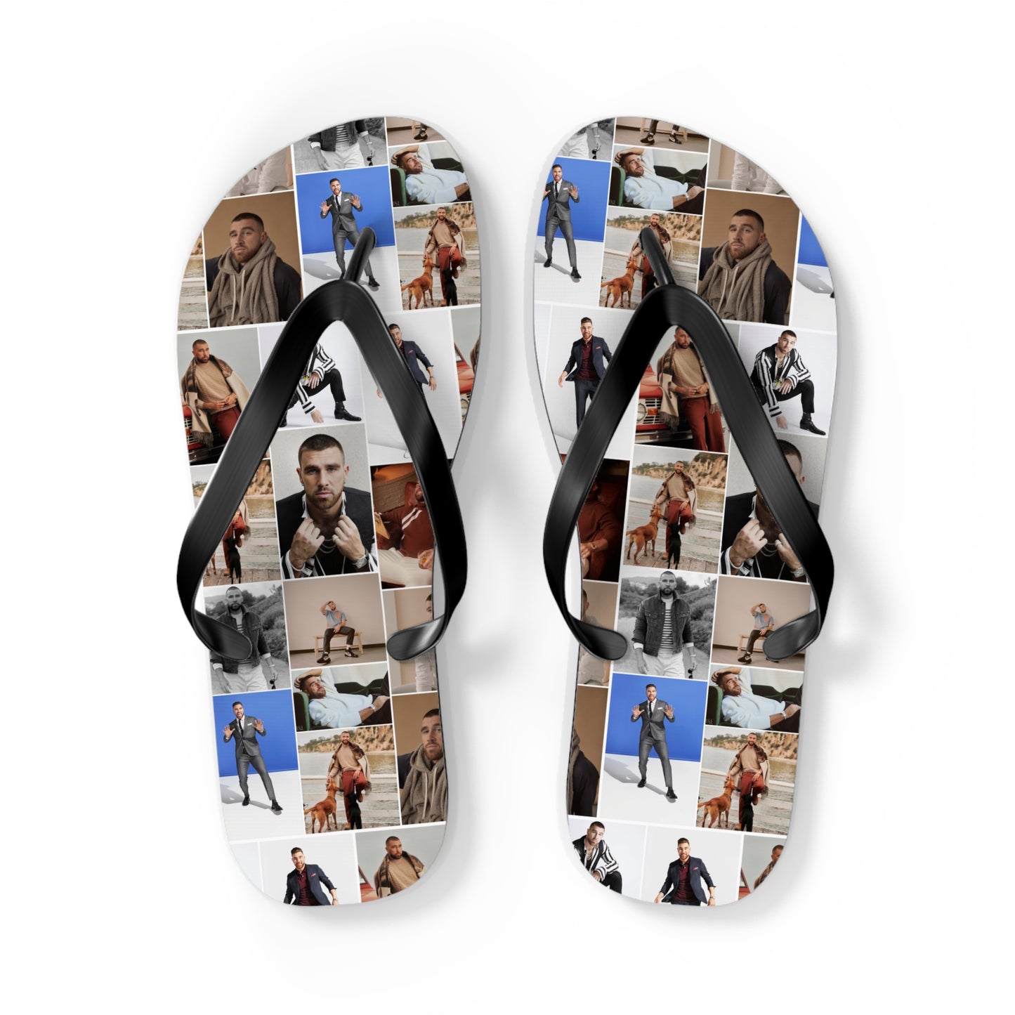 Travis Kelce Portrait Photo Mosaic Flip Flops