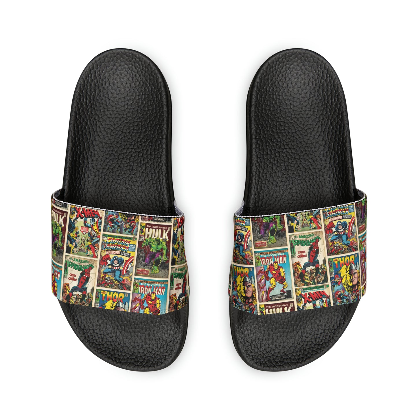 Marvel Comic Book Cover Collage Youth Slide Sandals