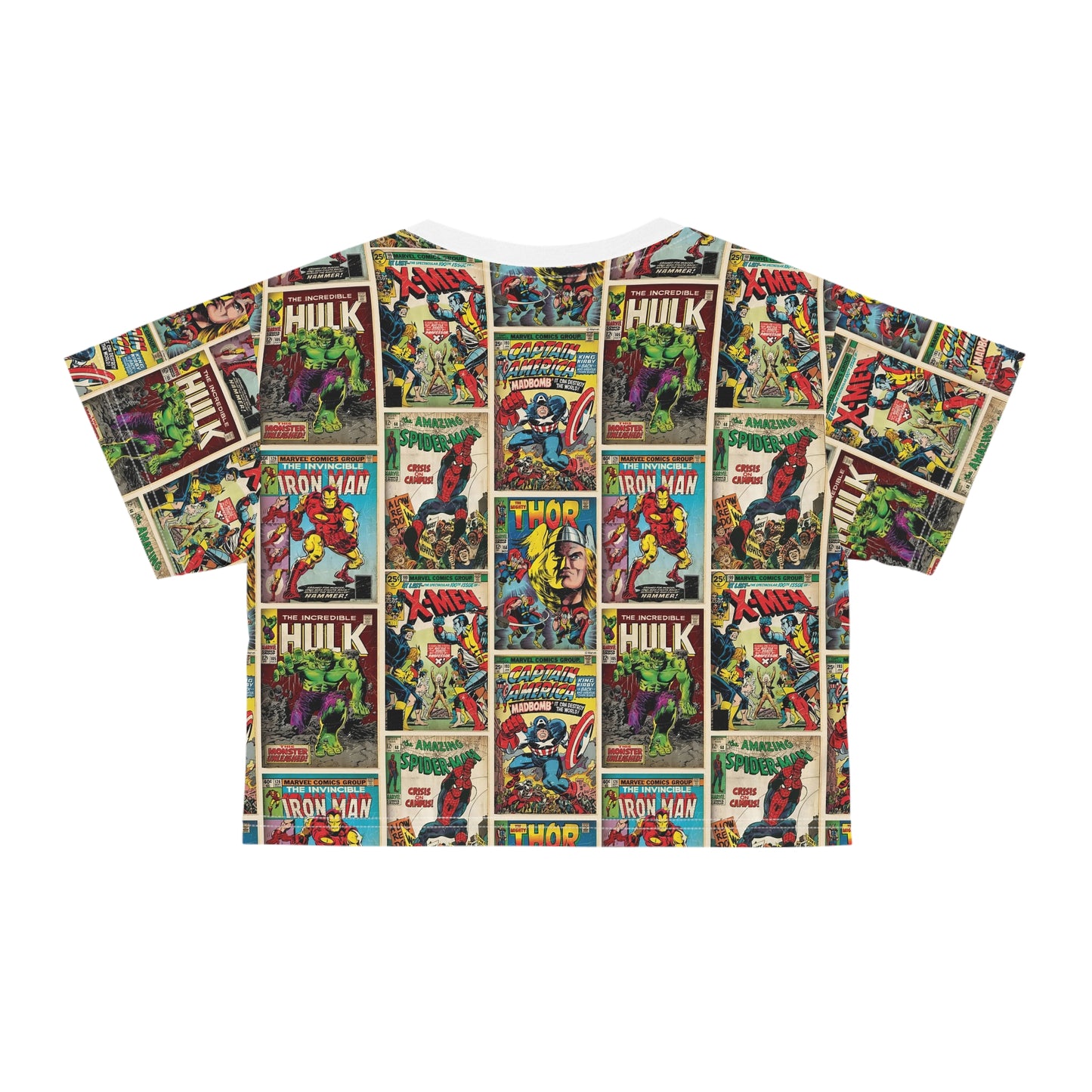 Marvel Comic Book Cover Collage Crop Tee