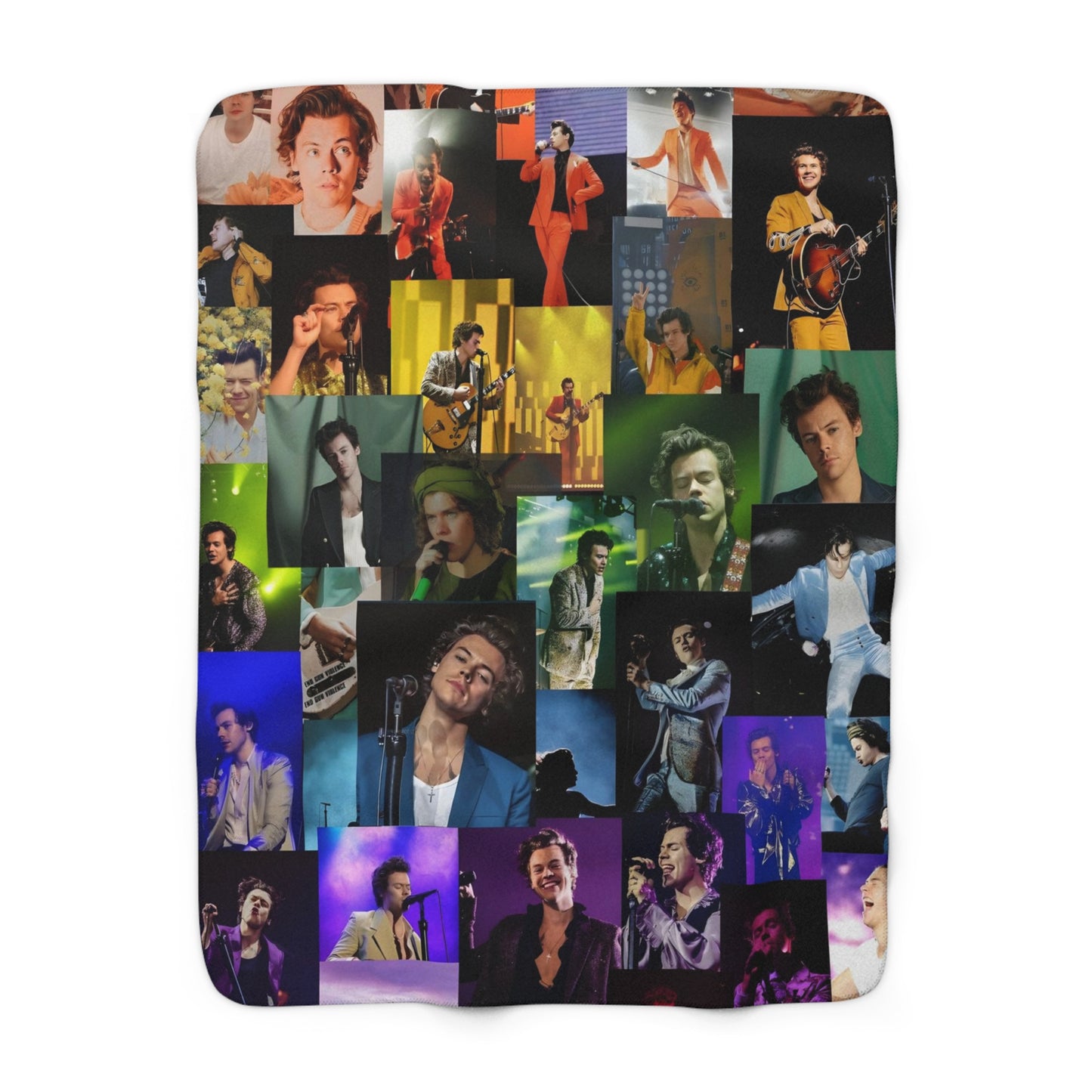 Harry Styles Rainbow Photo Collage Sherpa Fleece Blanket