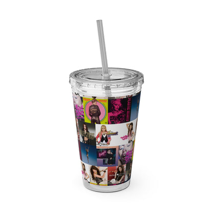 Miley Cyrus Album Cover Collage Sunsplash Tumbler with Straw