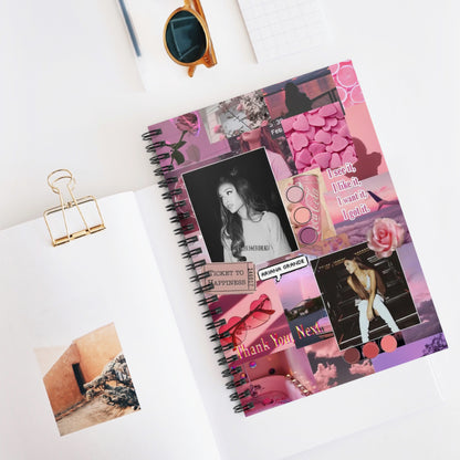 Ariana Grande Pink Aesthetic Collage Ruled Line Spiral Notebook