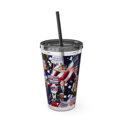 Donald Trump 2024 MAGA Montage Sunsplash Tumbler with Straw