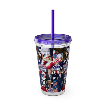 Donald Trump 2024 MAGA Montage Sunsplash Tumbler with Straw