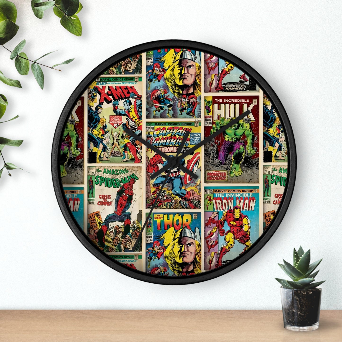 Marvel Comic Book Cover Collage Round Wall Clock