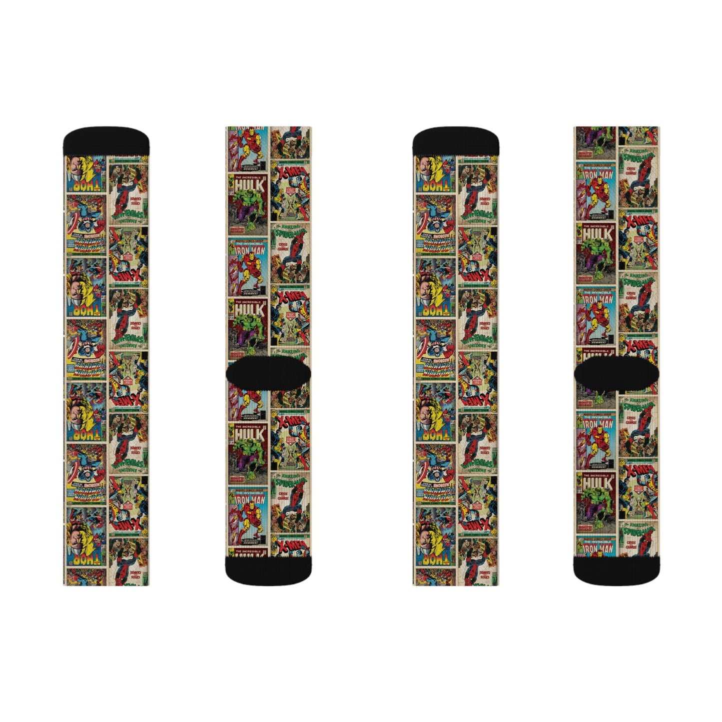 Marvel Comic Book Cover Collage Tube Socks