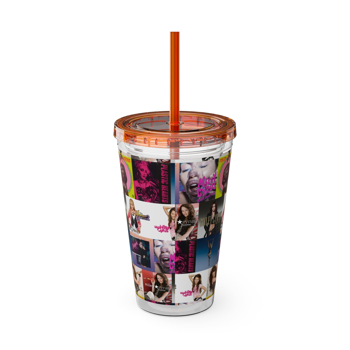 Miley Cyrus Album Cover Collage Sunsplash Tumbler with Straw