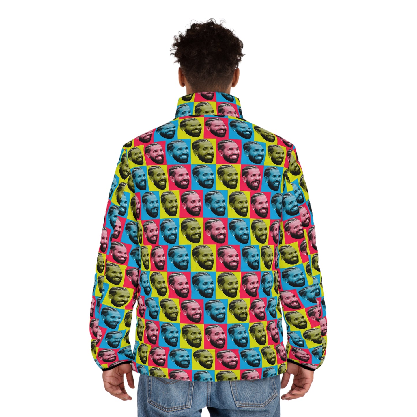 Drake Colored Checker Faces Men's Puffer Jacket