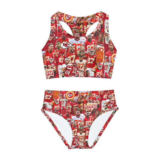 Travis Kelce Chiefs Red Collage Girls Two Piece Swimsuit
