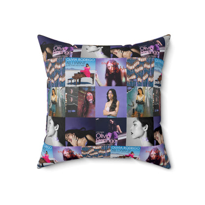 Olivia Rodrigo Album Cover Art Collage Spun Polyester Square Pillow