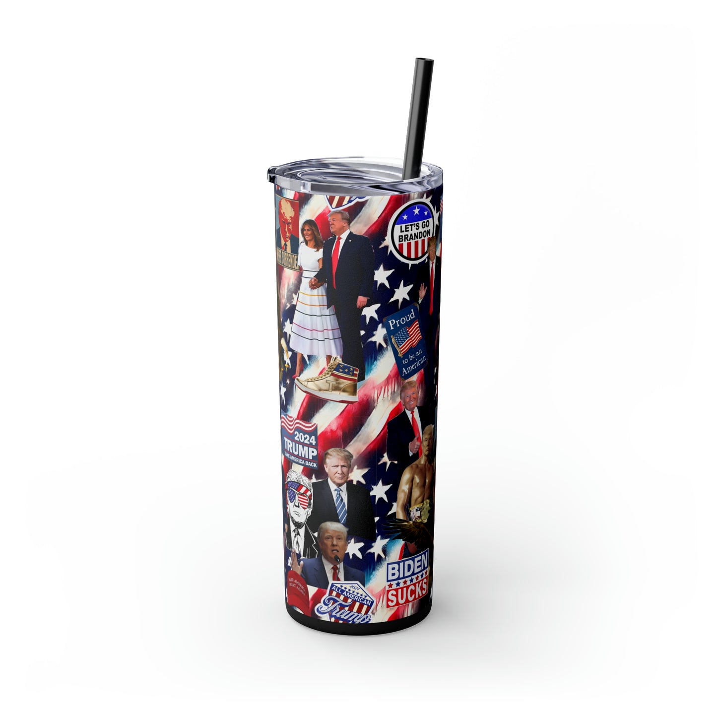 Donald Trump 2024 MAGA Montage Skinny Tumbler with Straw