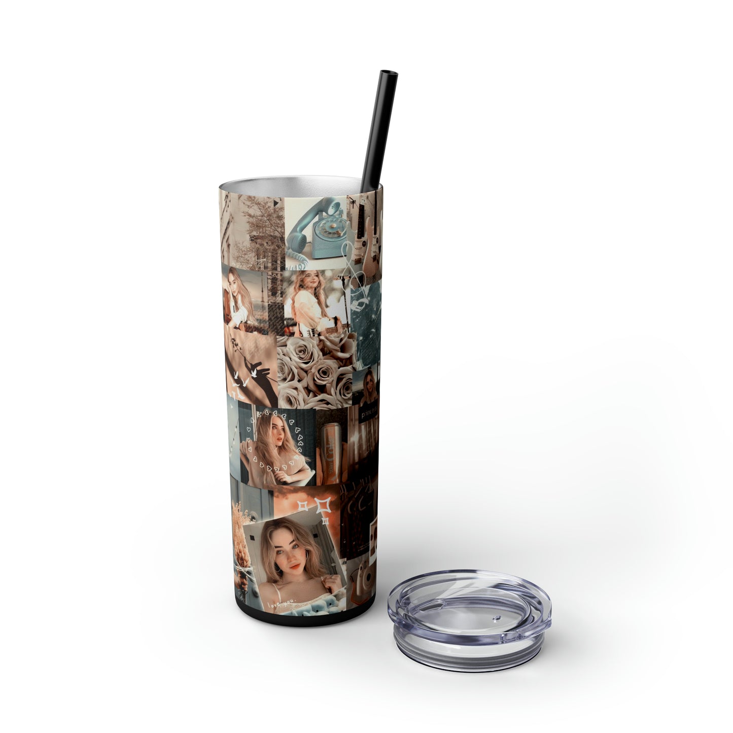 Sabrina Carpenter Peachy Princess Collage Skinny Tumbler with Straw