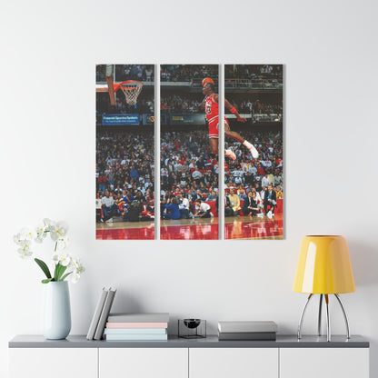 Michael Jordan Free Throw Line Slam Dunk Acrylic Triptych Print