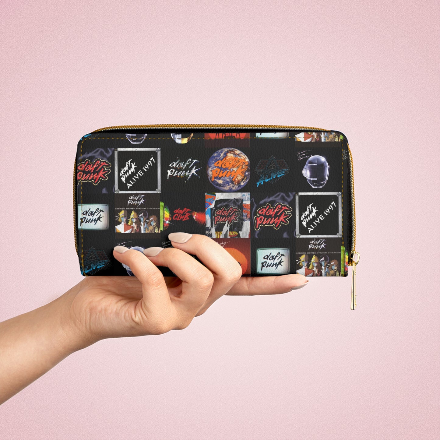 Daft Punk Album Cover Art Collage Zipper Wallet