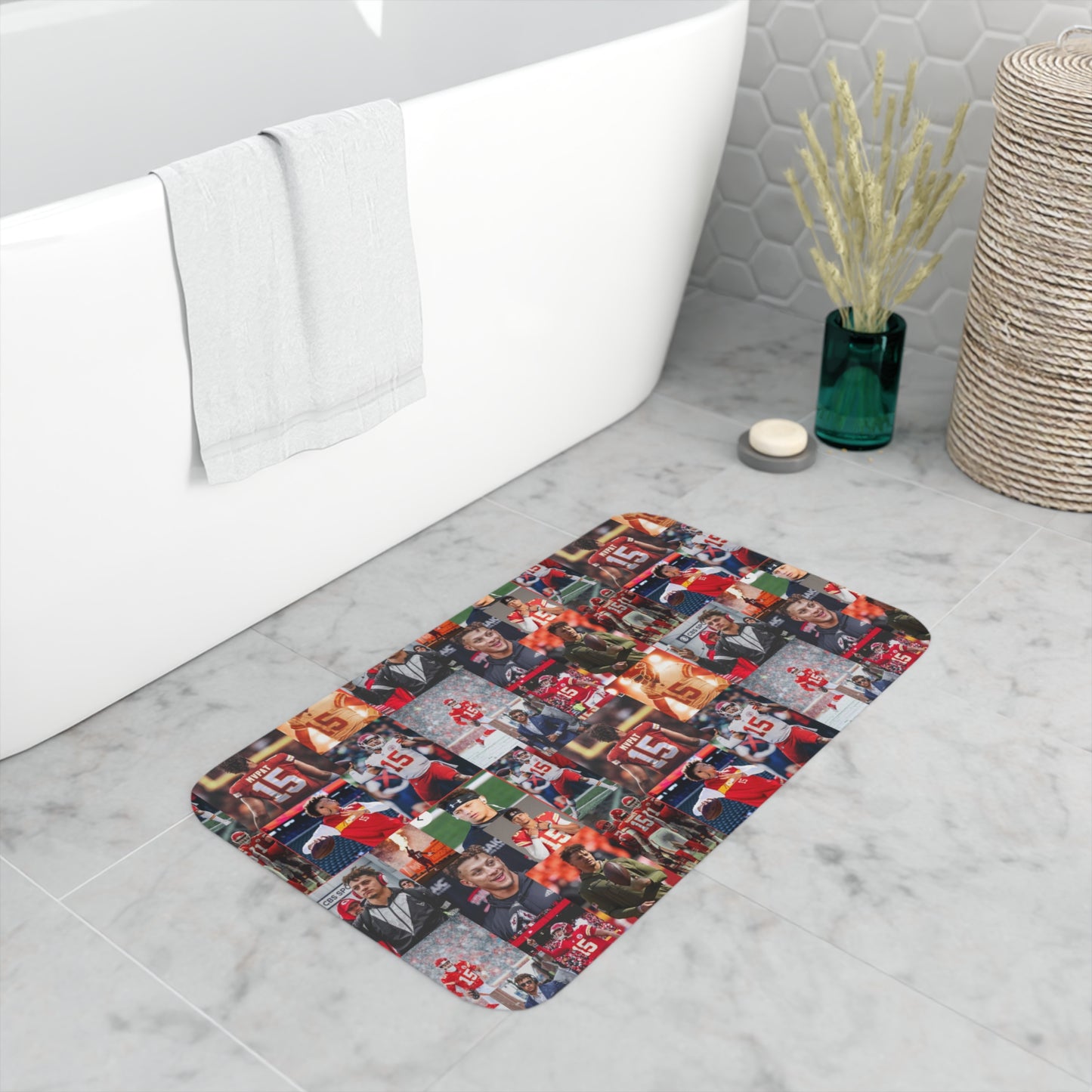 Patrick Mahomes Chiefs MVPAT Photo Collage Memory Foam Bath Mat