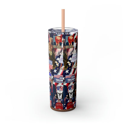 Donald Trump 2024 MAGA Montage Skinny Tumbler with Straw