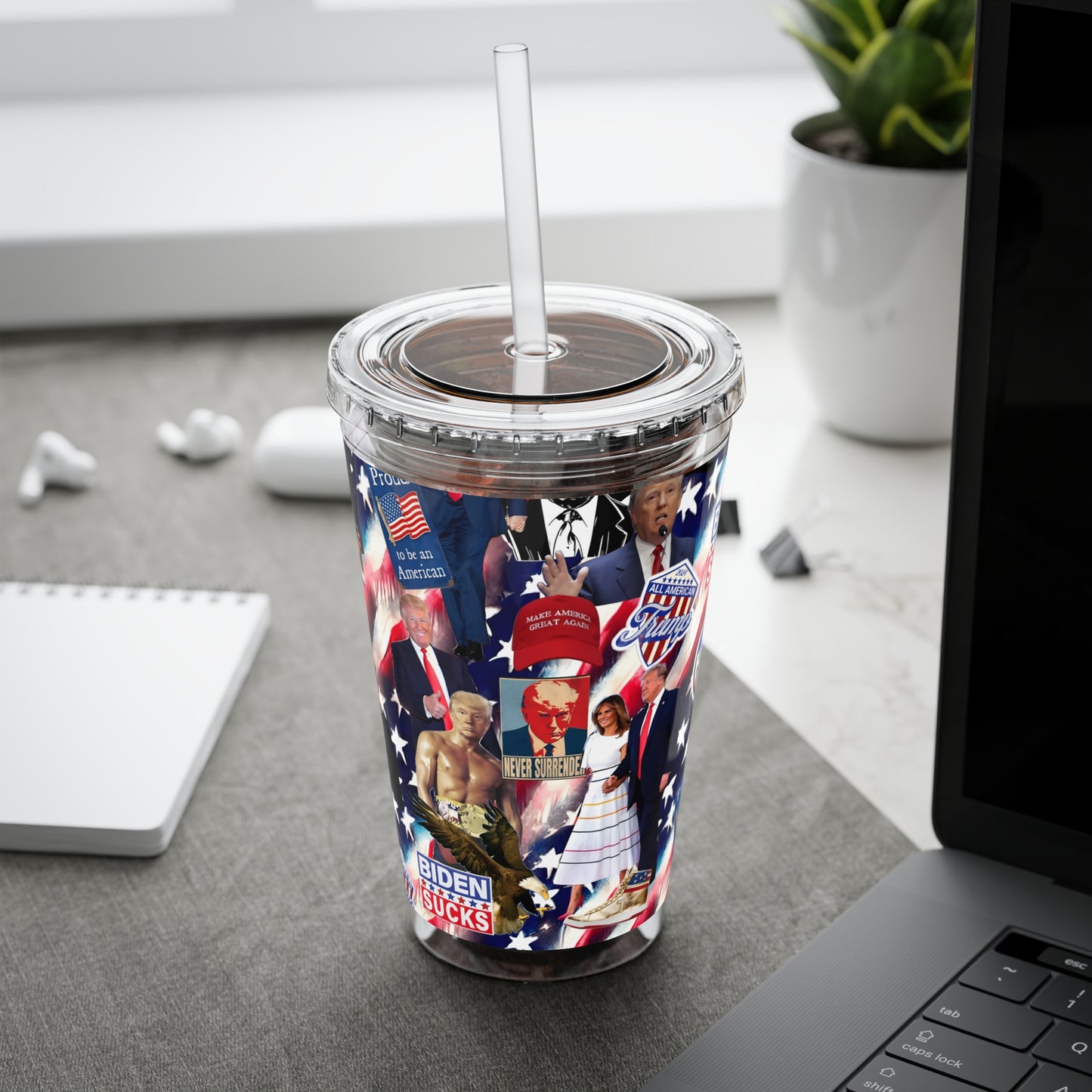 Donald Trump 2024 MAGA Montage Sunsplash Tumbler with Straw