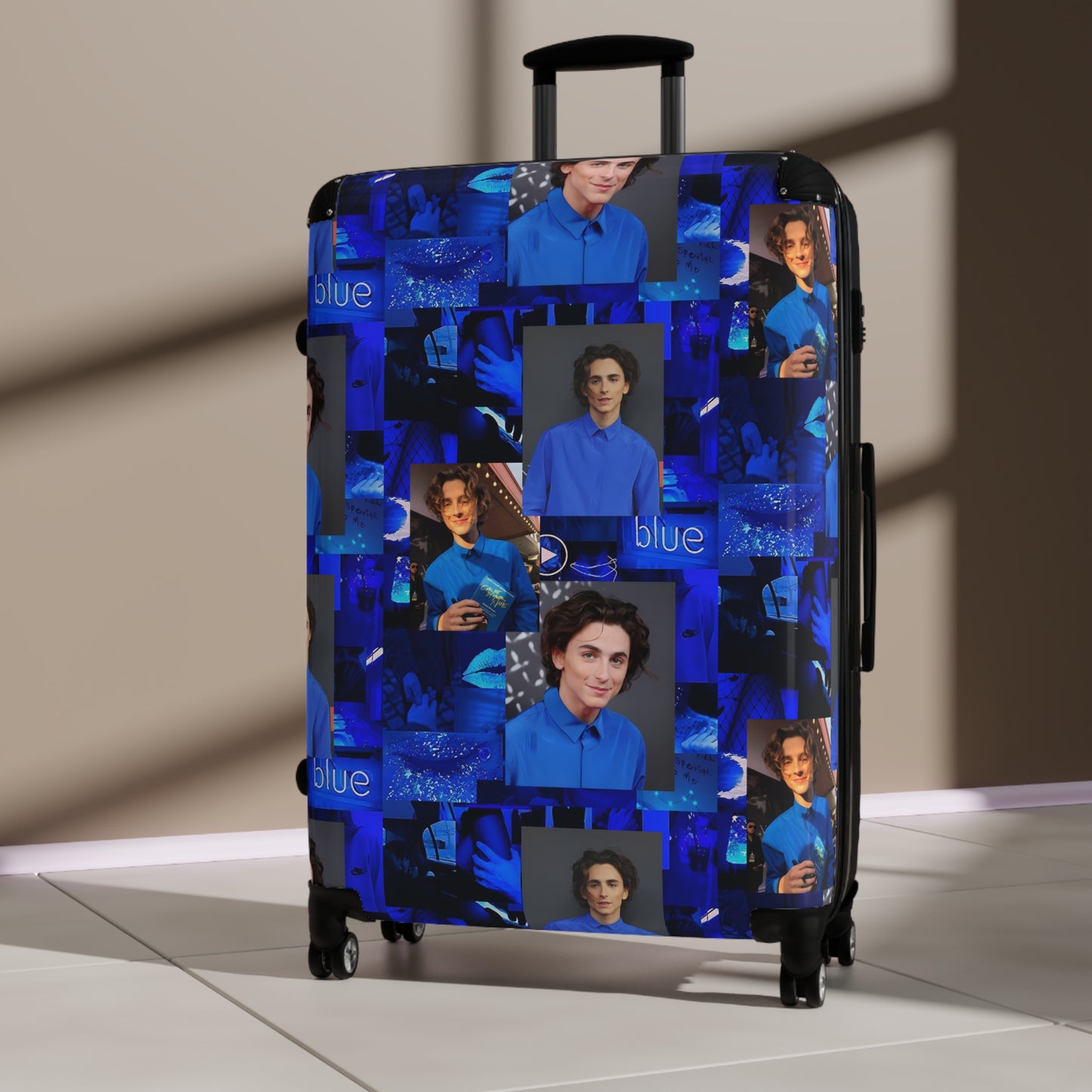 Timothee Chalamet Cool Blue Collage Suitcase