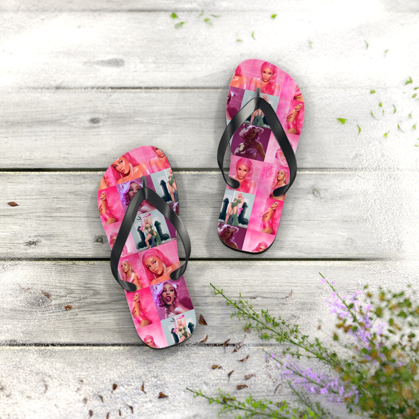 Doja Cat Hot Pink Mosaic Flip Flops