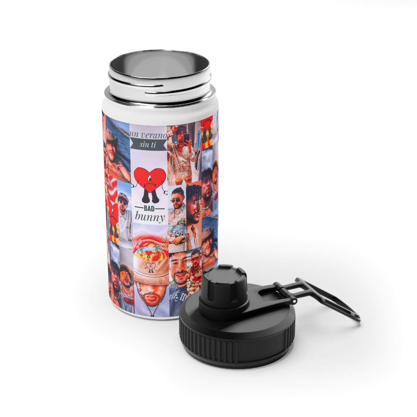 Bad Bunny Un Verano Sin Ti Photo Collage Stainless Steel Sports Lid Water Bottle