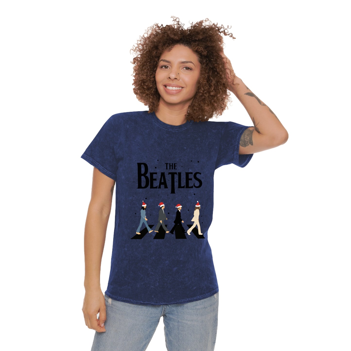 The Beatles Abbey Road Santas Unisex Mineral Wash Vintage Tee Shirt